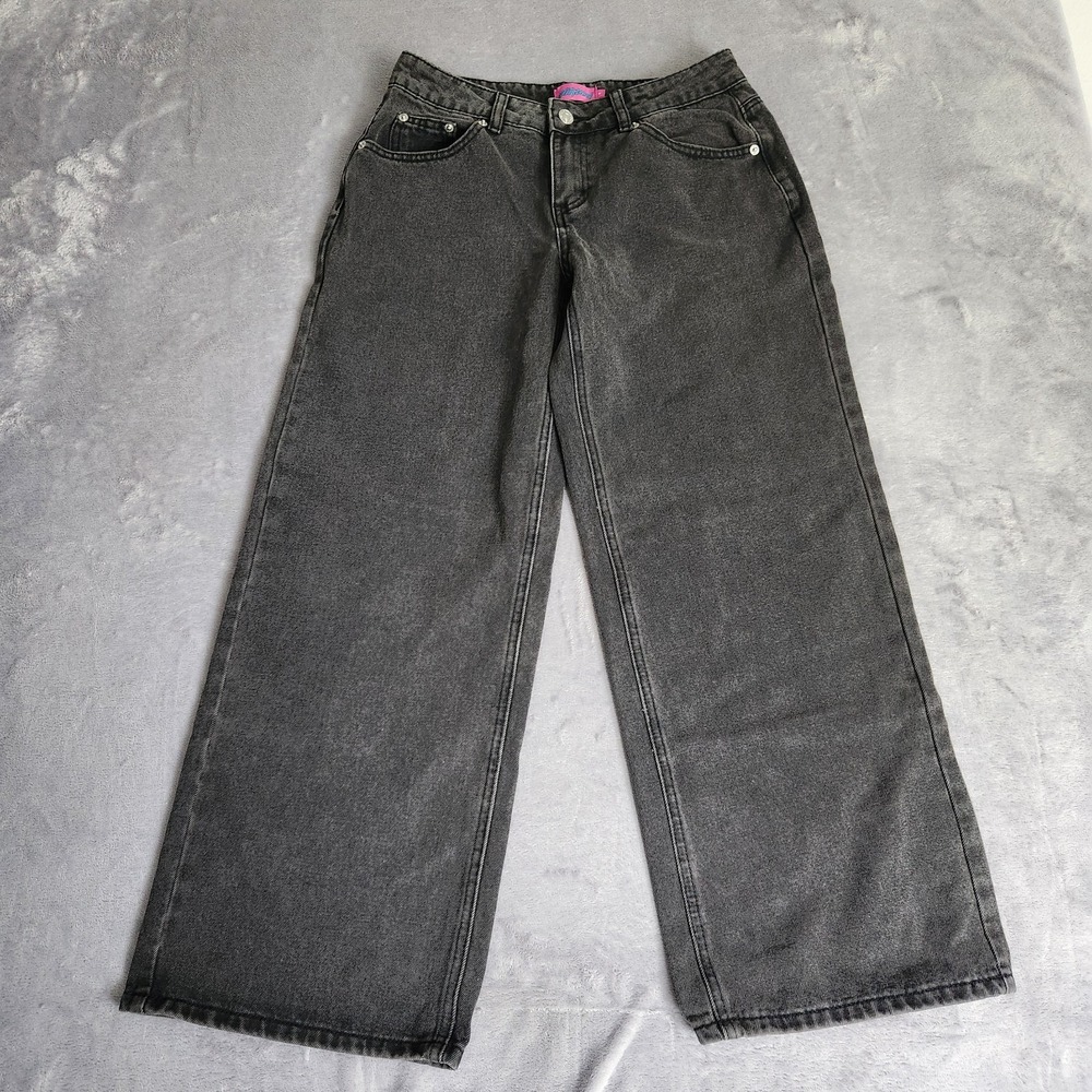 New Edikted Petite Elynn Washed Low Rise Baggy Jeans Black Washed Small Y2K 28